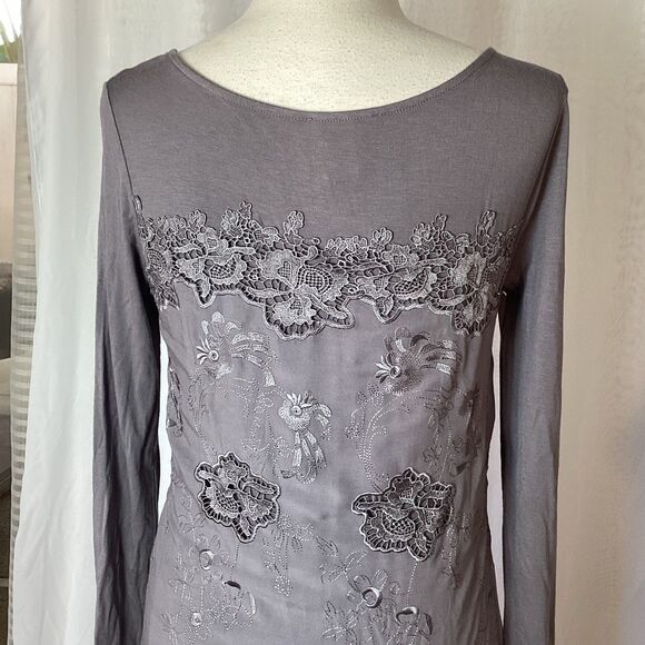 Sundance Embroidered Gray Midi Dress Lace Knit Women’s 6 Boho Long Sleeve - Picture 8 of 10